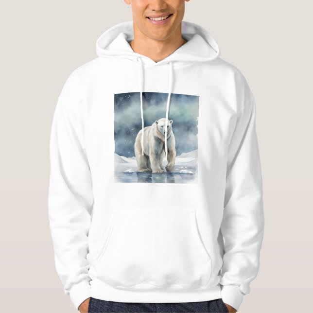 Polar Bear Print Manar Mysigt Hooded Sweatshirt (Framsida)