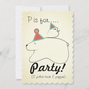 Polar Bear & Puffin Födelsedagsfest inbjudan