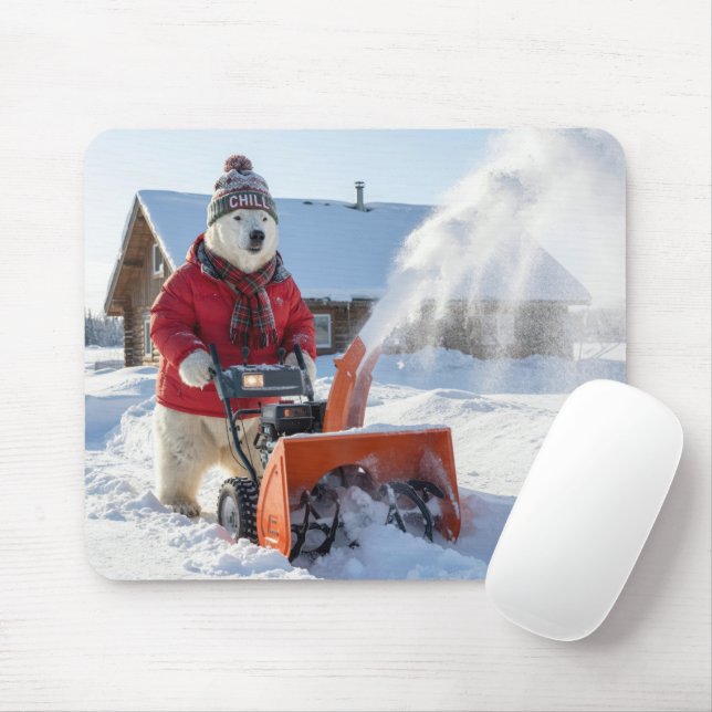 Polar Bear Pushing a Snowblower Musmatta (Med mus)