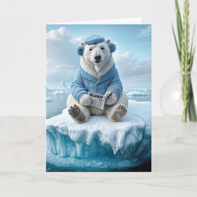 Polar Bear Reading a Newspaper Birthday Kort (Framsida)