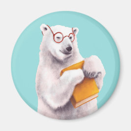 Polar Bear Reading Art - Bok Älskare Magnet