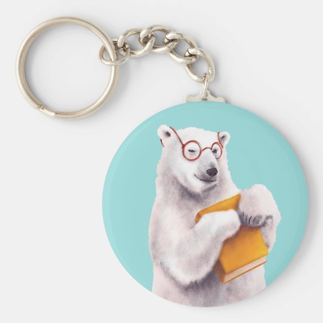 Polar Bear Reading Art - Bok Älskare Nyckelring (Framsidan)