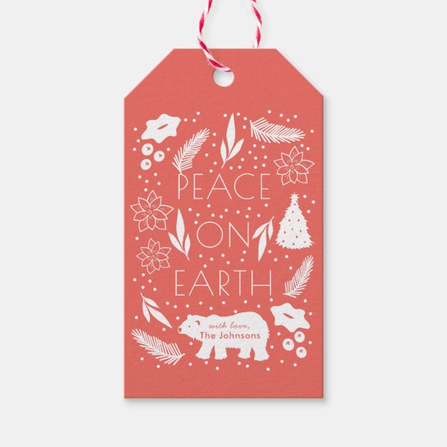 Polar Bear Red Foliage jul-Märkre Presentetikett (Framsidan)