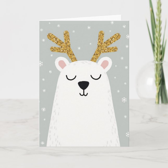 Polar Bear Reindeer Christmas Card Kort (Framsida)