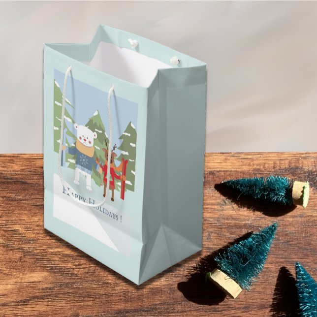Polar Bear Reindeer Friends Helgdag Blue Gift Bag  (Skapare uppladdad)
