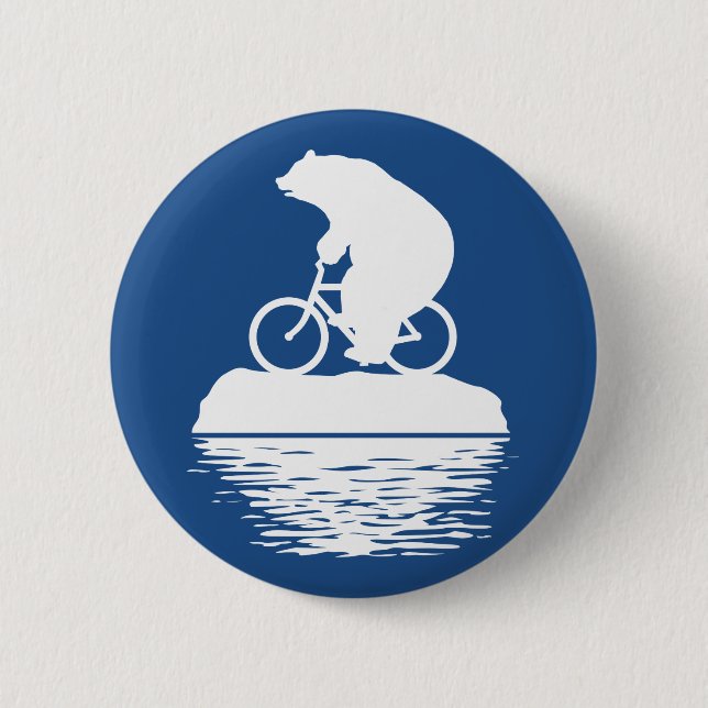 Polar Bear Riding Bicycle on Iceberg Button Knapp (Framsida)