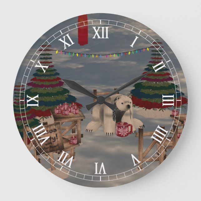 Polar Bear Roman Numeral Clock Stor Klocka (Framsida)