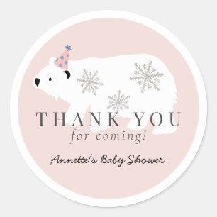 Polar Bear Rosa Girl Baby Shower Tack Runt Klistermärke