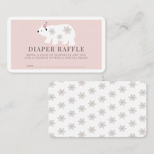 Polar Bear Rosa Girl Girl Diaper Raffle Biljett Tilläggskort (Fram/baksida)