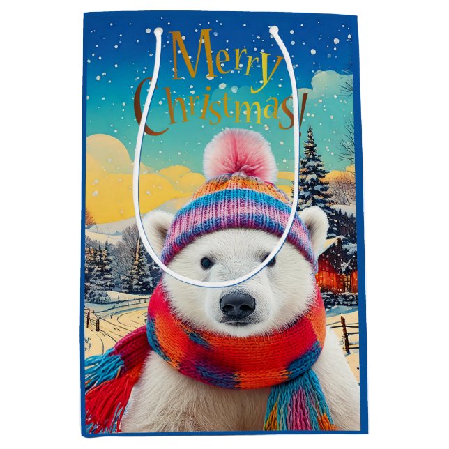 Polar Bear Santa hat och scarf God jul (Framsidan)