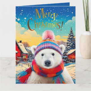 Polar Bear Santa hat och scarf God jul Kort
