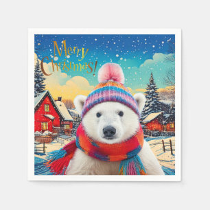 Polar Bear Santa hat och scarf God jul Pappersservett