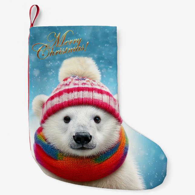 Polar Bear Santa hat och Scarf Liten Julstrumpa (Framsidan)