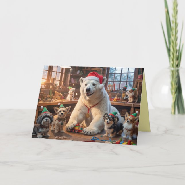 Polar Bear Santa Workshop Card Kort (Framsida)