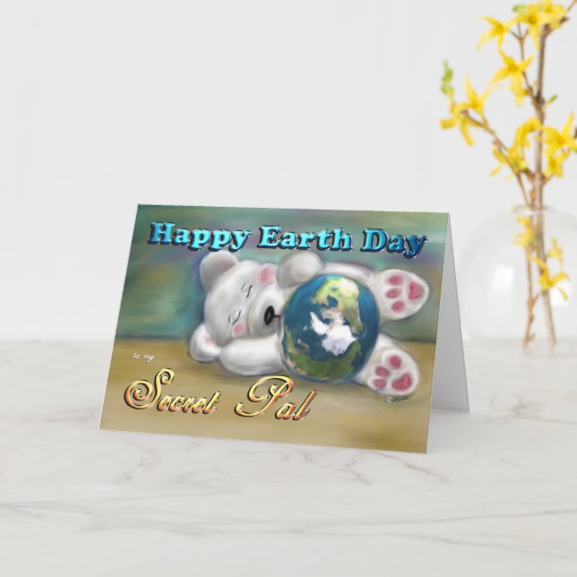 Polar Bear Secret Pal Card Earth Day Kort (Gul blomma)