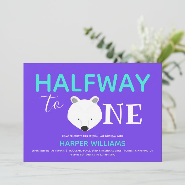 Polar Bear Sex månaders Baby halv födelsedagsinbju Inbjudningar (Stående Fram)