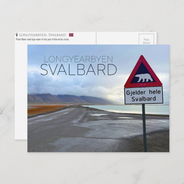 Polar Bear Sign in Longyearbyen, Svalbard Postcard Vykort (Fram/baksida)