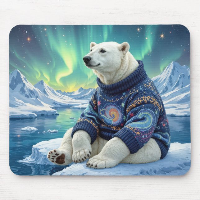 Polar Bear Sitting Under Northern Lights Musmatta (Framsidan)