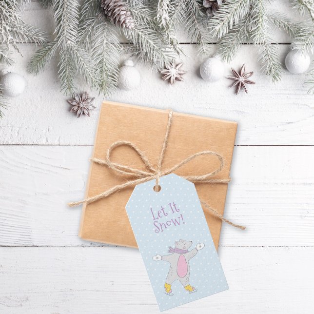 Polar Bear Skating Whimsical jul Presentetikett (Skapare uppladdad)