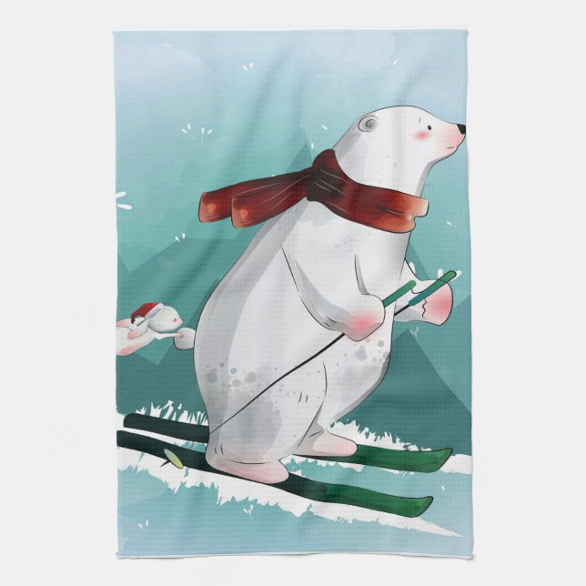 Polar Bear Skiing | Bidrag till Baby Kökshandduk (Vertikal)