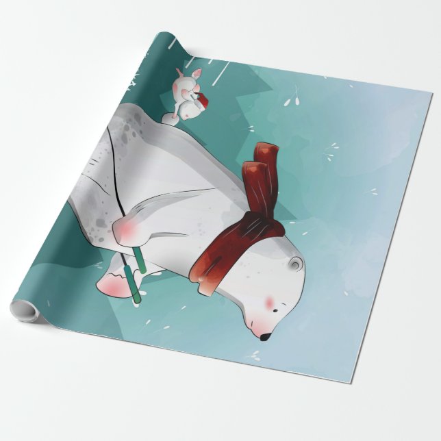 Polar Bear Skiing | Bidrag till Baby Presentpapper (Utrullad)