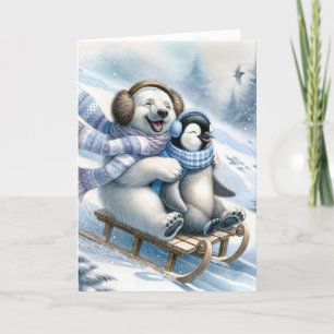 Polar Bear Sleding med penguin Helgkort