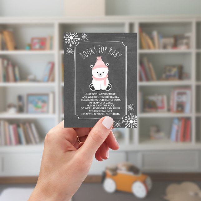 Polar Bear Snö Rosa Baby Shower Bok Request Tilläggskort (Skapare uppladdad)