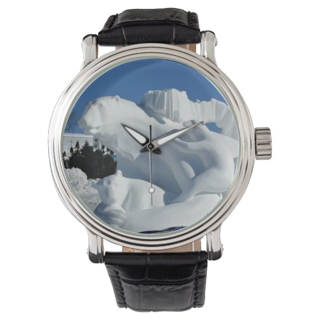 Polar Bear Snö Sculpture, Quebec, Kanada Armbandsur (Framsida)