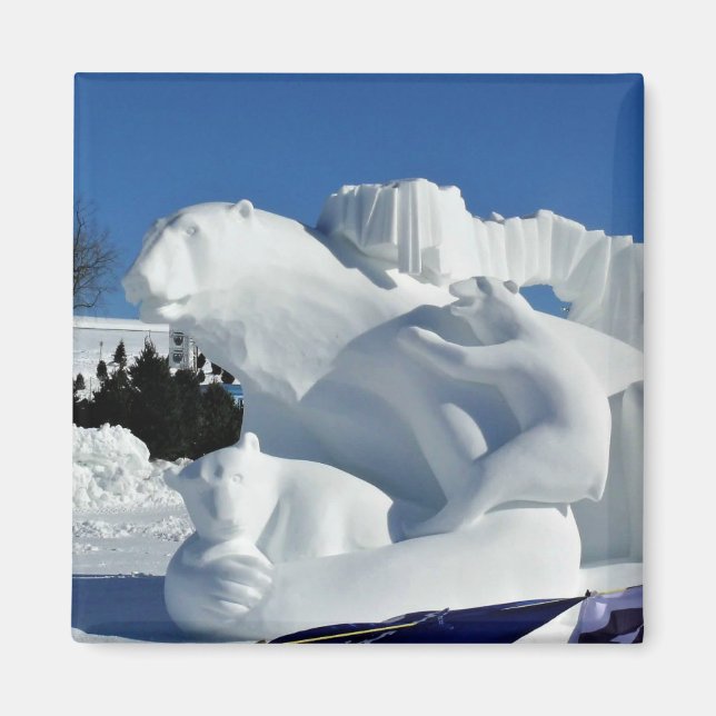 Polar Bear Snö Sculpture, Quebec, Kanada Magnet (Framsidan)