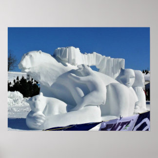 Polar Bear Snö Sculpture, Quebec, Kanada Poster