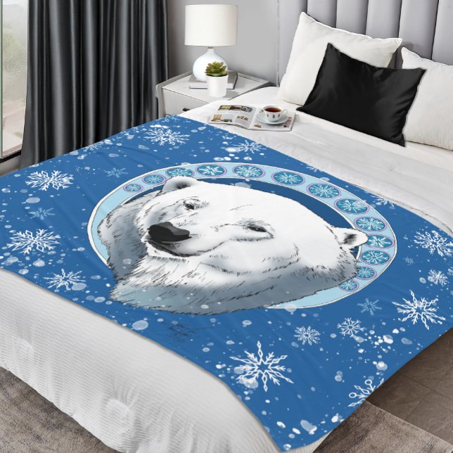 Polar Bear Snöflingor Art nouveau Fleecefilt (Skapare uppladdad)