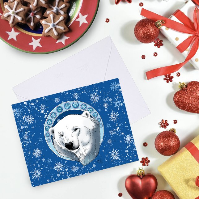 Polar Bear Snöflingor Art nouveau Kort (Skapare uppladdad)