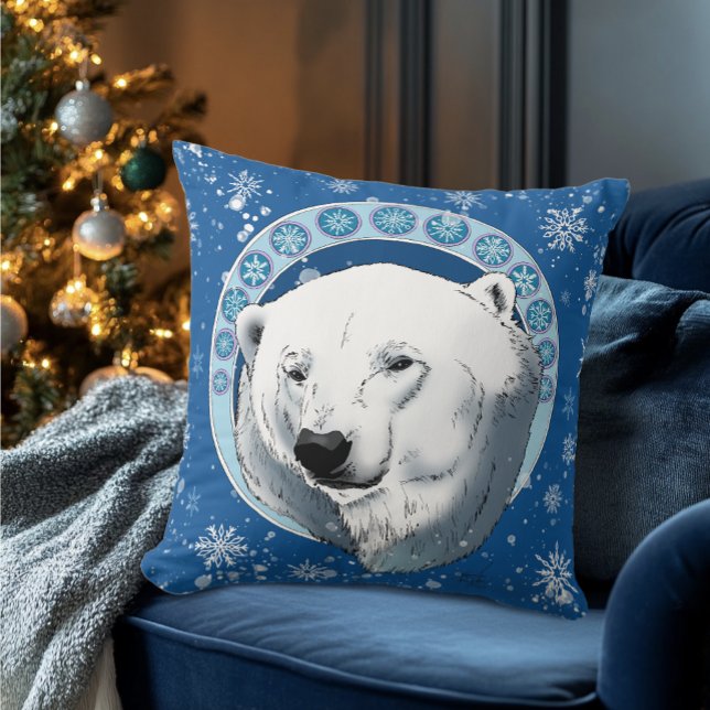Polar Bear Snöflingor Art nouveau Kudde (Skapare uppladdad)