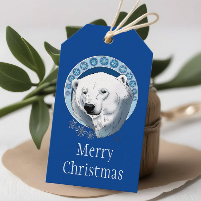 Polar Bear Snöflingor Art nouveau Presentetikett (Skapare uppladdad)