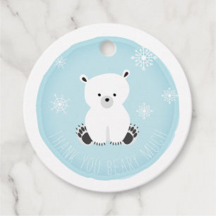 Polar Bear Snöflingor Blue Baby Shower Gåvor Etiketter