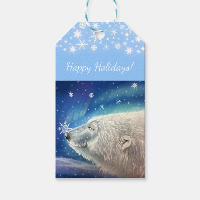 Polar Bear Snöflingor Gift-Märkre Presentetikett (Framsidan)