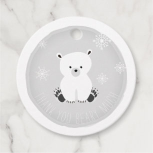 Polar Bear Snöflingor Grått Baby Shower Gåvor Etiketter