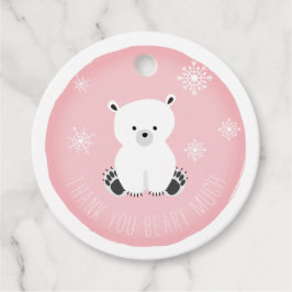 Polar Bear Snöflingor Rosa Baby Shower Gåvor Etiketter