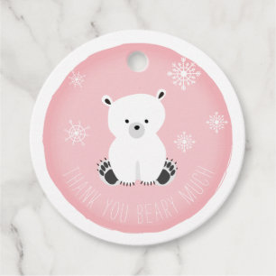 Polar Bear Snöflingor Rosa Baby Shower Gåvor Etiketter