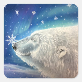 Polar Bear Snöflingor Stickers Fyrkantigt Klistermärke