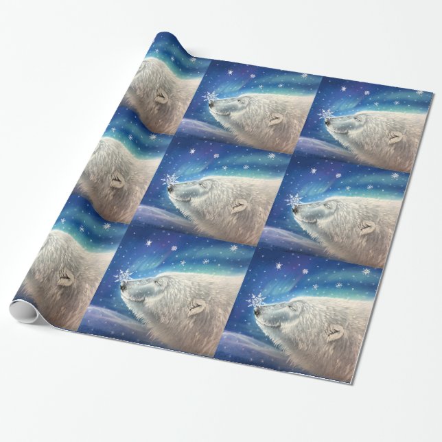 Polar Bear Snöflingor Wrapping Papper Presentpapper (Utrullad)
