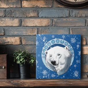 Polar Bear Snowflake Art nouveau Kakelplatta
