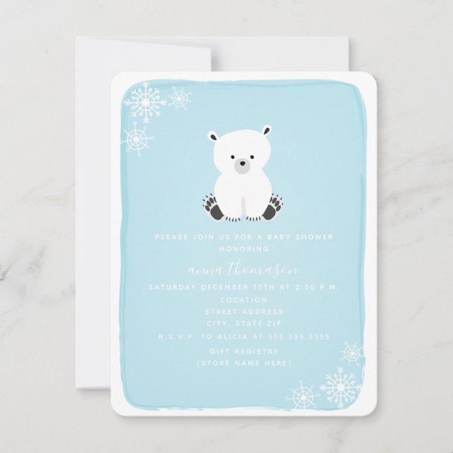Polar Bear Snowflake Boy Shower - Blue Inbjudningar (Framsida)