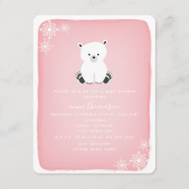 Polar Bear Snowflake Girl Baby Shower - Rosa Inbjudningar