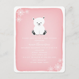 Polar Bear Snowflake Girl Baby Shower - Rosa Inbjudningar