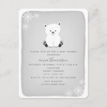 Polar Bear Snowflake Neutralt Baby Shower - Grått