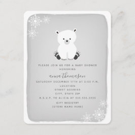Polar Bear Snowflake Neutralt Baby Shower - Grått Inbjudningar