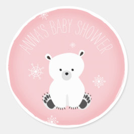 Polar Bear Snowflake Rosa Girl Baby Shower Runt Klistermärke