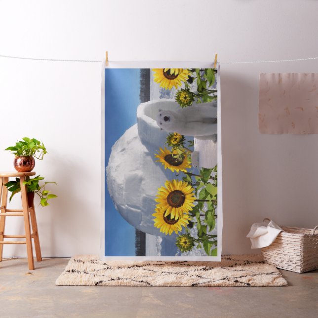 Polar Bear Sunflower Blommig Tyg (In Situ)