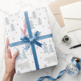 Polar Bear Träd Star Mönster White Wrapping Papper Presentpapper
